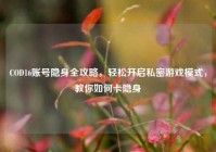 COD16账号隐身全攻略，轻松开启私密游戏模式，教你如何卡隐身