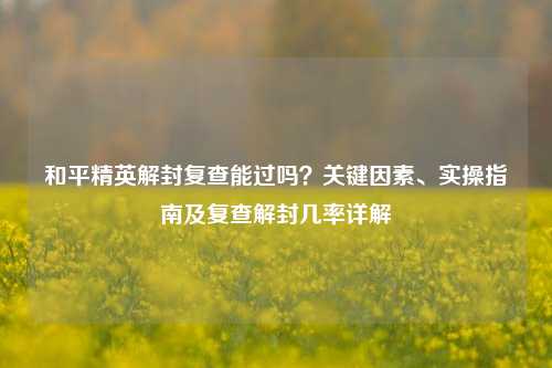 和平精英解封复查能过吗？关键因素、实操指南及复查解封几率详解