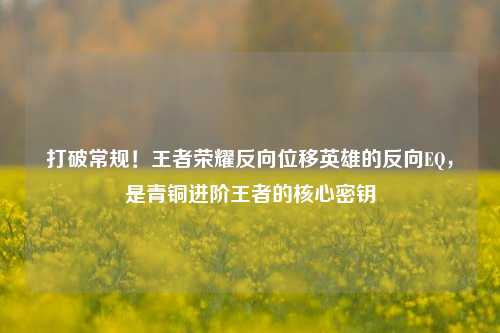 打破常规!王者荣耀反向位移英雄的反向EQ,是青铜进阶王者的核心密钥