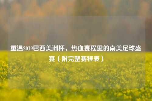 重温2019巴西美洲杯，热血赛程里的南美足球盛宴（附完整赛程表）