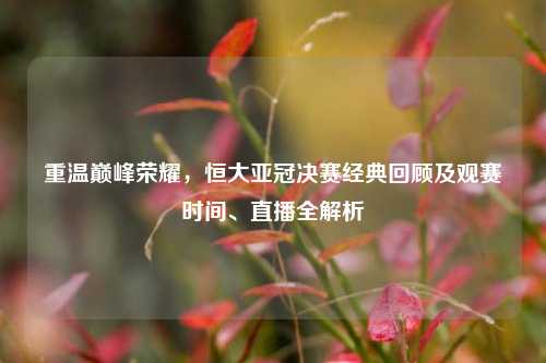 重温巅峰荣耀，恒大亚冠决赛经典回顾及观赛时间、直播全解析