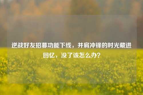 逆战好友招募功能下线，并肩冲锋的时光藏进回忆，没了该怎么办？
