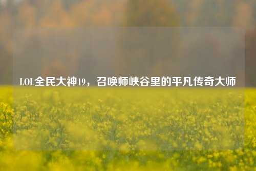 LOL全民大神19,召唤师峡谷里的平凡传奇大师