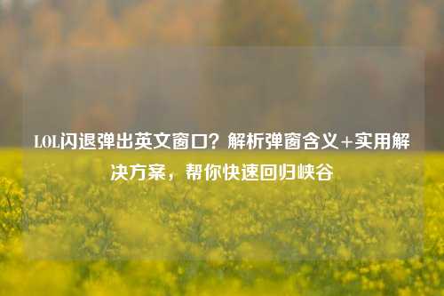 LOL闪退弹出英文窗口?解析弹窗含义+实用解决方案,帮你快速回归峡谷