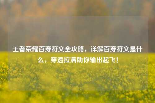 王者荣耀百穿符文全攻略,详解百穿符文是什么,穿透拉满助你输出起飞!