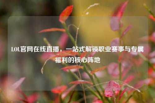 LOL官网在线直播，一站式解锁职业赛事与专属福利的核心阵地