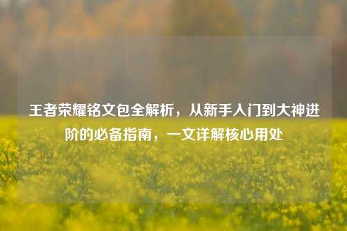 王者荣耀铭文包全解析，从新手入门到大神进阶的必备指南，一文详解核心用处