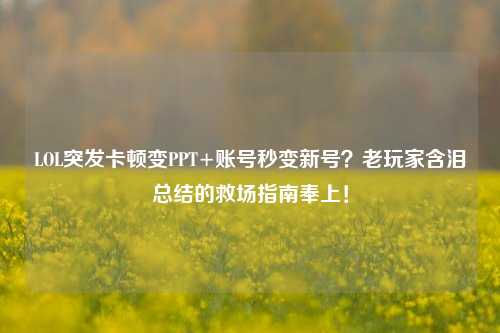 LOL突发卡顿变PPT+账号秒变新号?老玩家含泪总结的救场指南奉上!