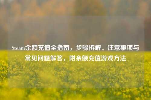 Steam余额充值全指南,步骤拆解、注意事项与常见问题解答,附余额充值游戏方法