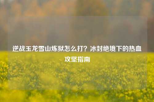 逆战玉龙雪山炼狱怎么打?冰封绝境下的热血攻坚指南
