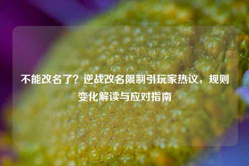 不能改名了?逆战改名限制引玩家热议,规则变化解读与应对指南