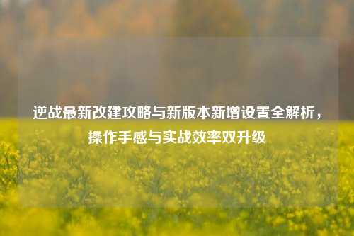 逆战最新改建攻略与新版本新增设置全解析，操作手感与实战效率双升级